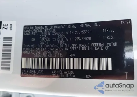 2025 Toyota Grand Highlander Hybrid Nightshade Edition z USA, uszkodzony, nr VIN 5TDACAB53SS031415